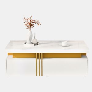 Mesa de centro retangular de painel de partículas com 2 gavetas,branco