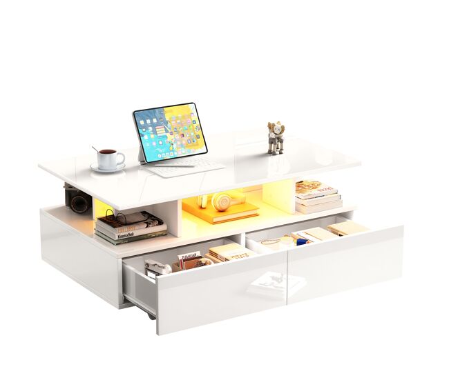 Mesa de centro rectangular de panel de partículas con 2 cajones 90x55