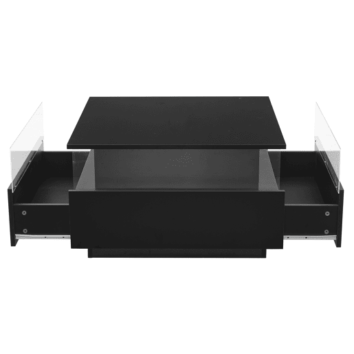 Mesa de centro quadrada de painel de partículas com 2 gavetas e luz led,preto