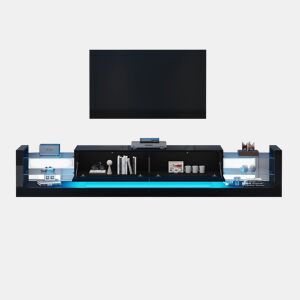 Móvel de TV 181cm de painel de partículas com 2 gavetas e luz led,preto