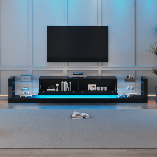 Móvel de TV 181cm de painel de partículas com 2 gavetas e luz led,preto