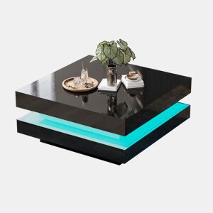 Mesa de centro quadrada de painel de partículas com luz led,preto