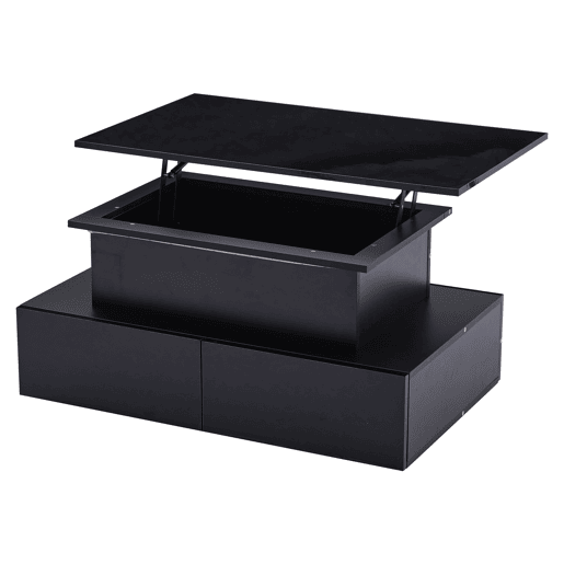 Mesa de centro elevável retangular de painel de partículas com 4 gavetas e luz led,preto