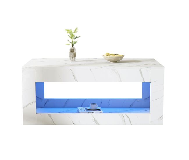 Mesa de centro rectangular de panel de partículas con luz led,blanco