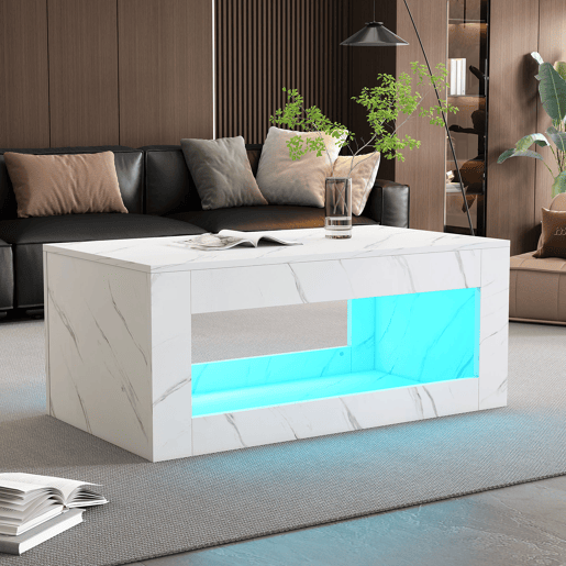 Mesa de centro retangular de painel de partÃculas com luz led,branco Mesa de centro retangular de painel de partÃculas com luz led,branco