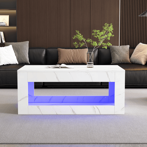 Mesa de centro retangular de painel de partÃculas com luz led,branco Mesa de centro retangular de painel de partÃculas com luz led,branco
