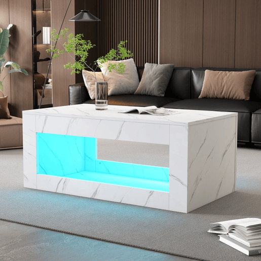 Mesa de centro retangular de painel de partÃculas com luz led,branco Mesa de centro retangular de painel de partÃculas com luz led,branco
