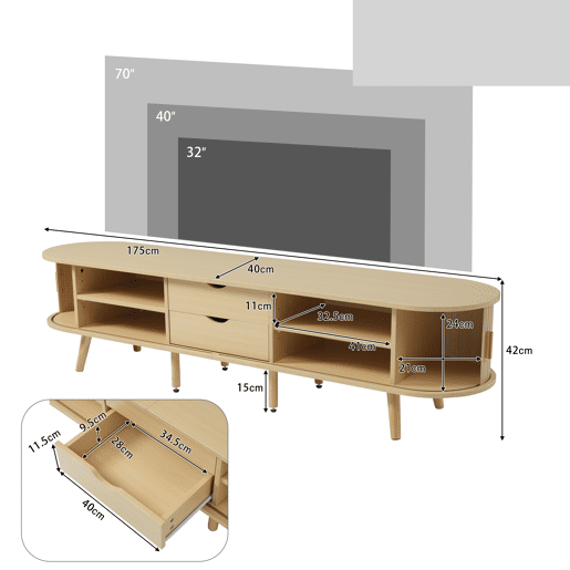 Móvel de TV 175cm de mdf com 2 portas corrediças e 2 gavetas,carvalho