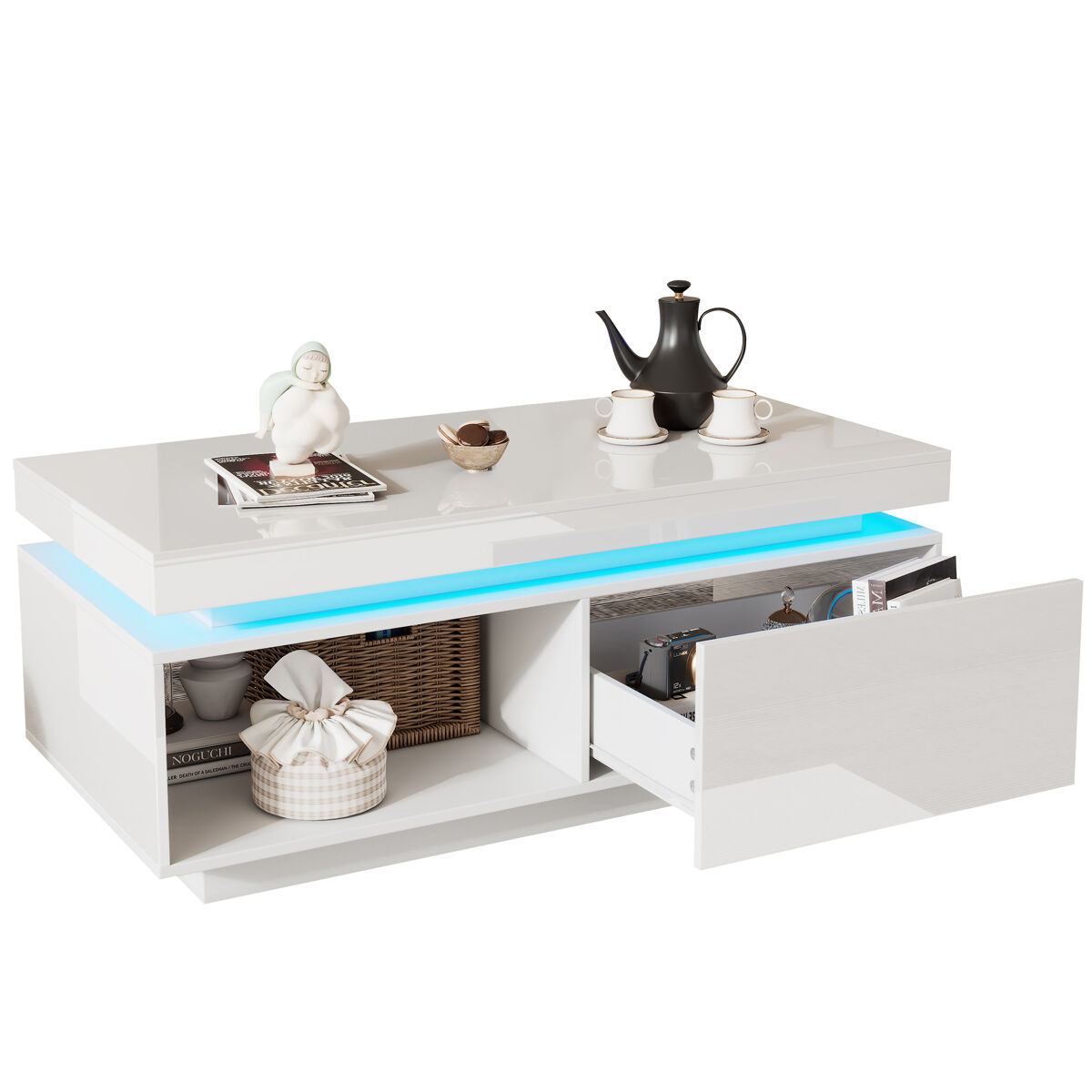 Mesa de centro rectangular de panel de partículas con 1 cajón 100x50