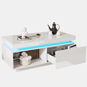 Mesa de centro retangular de painel de partículas com 1 gaveta e luz led,branco