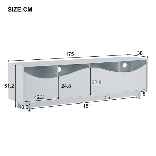 Móvel de TV 175cm de mdf com 4 portas e luz led,branco Móvel de TV 175cm de mdf com 4 portas e luz led,branco