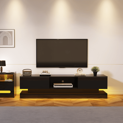 Móvel de TV 160cm de painel de partículas com 2 gavetas e luz led,preto