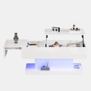 Mesa de centro elevável retangular de painel de partículas com luz led,branco