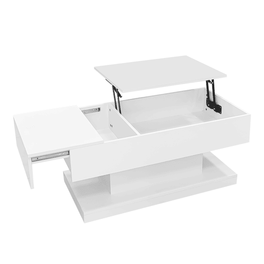 Mesa de centro elevável retangular de painel de partículas com luz led,branco Mesa de centro elevável retangular de painel de partículas com luz led,branco