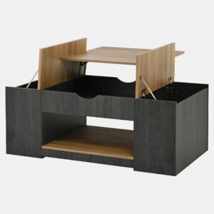Mesa de centro elevável retangular de mdf,preto+madeira