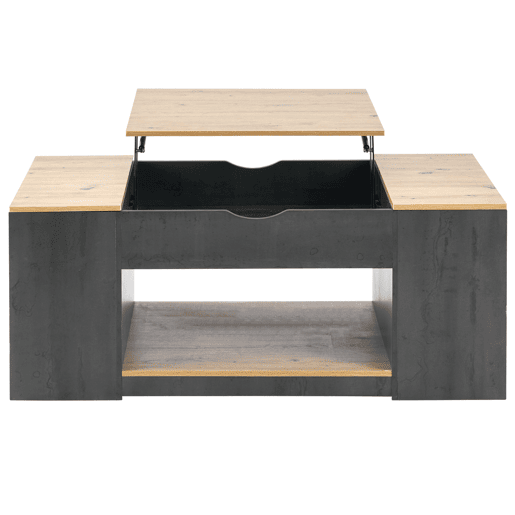 Mesa de centro elevável retangular de mdf,preto+madeira Mesa de centro elevável retangular de mdf,preto+madeira