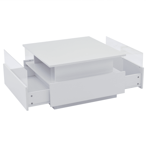 Mesa de centro quadrada de painel de partículas com 2 gavetas e luz led,branco