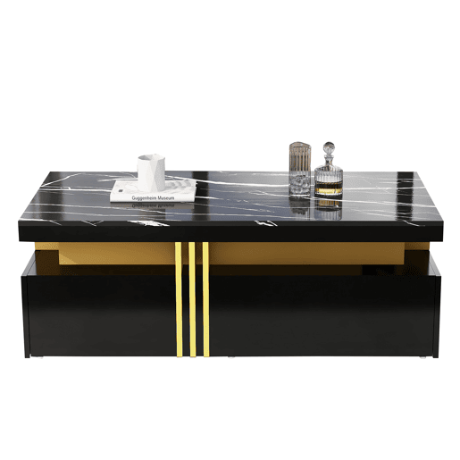 Mesa de centro retangular de painel de partículas com 2 gavetas,preto