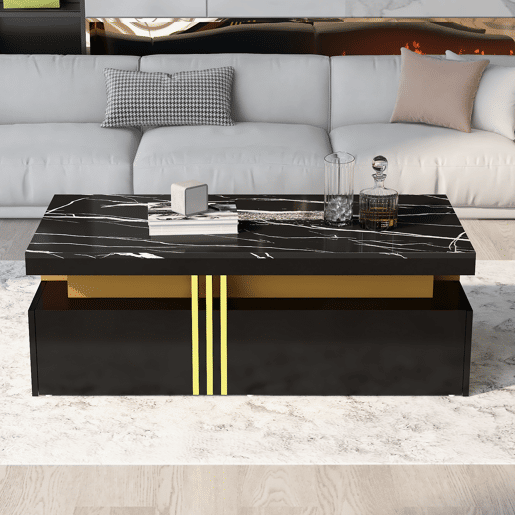 Mesa de centro retangular de painel de partículas com 2 gavetas,preto