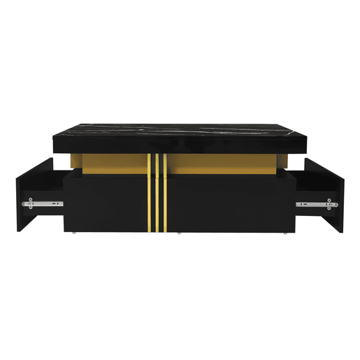 Mesa de centro retangular de painel de partículas com 2 gavetas,preto