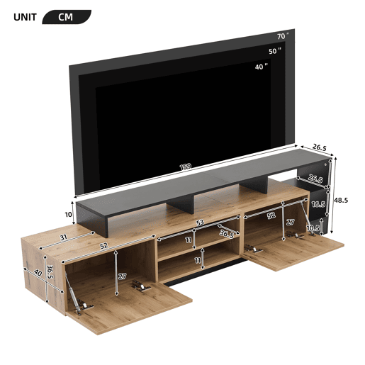 Móvel de TV 190cm de painel de partículas com 2 portas giratórias e luz led,preto+madeira