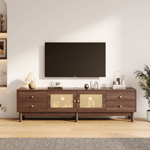 Móvel de TV 180cm de painel de partículas com 2 portas e 4 gavetas,castanho
