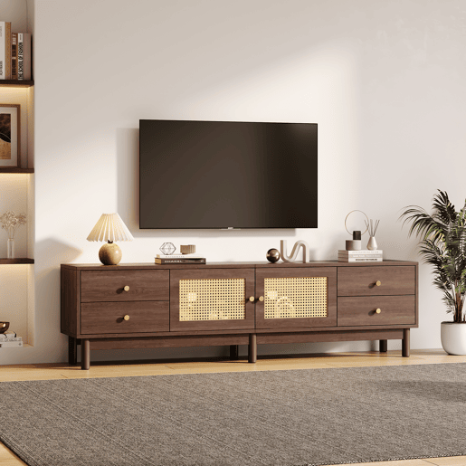 Móvel de TV 180cm de painel de partículas com 2 portas e 4 gavetas,castanho