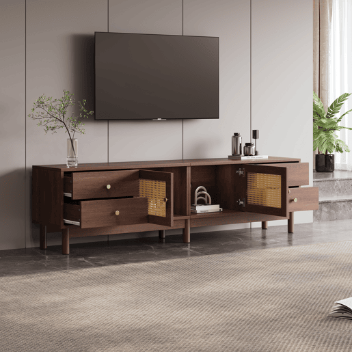 Móvel de TV 180cm de painel de partículas com 2 portas e 4 gavetas,castanho