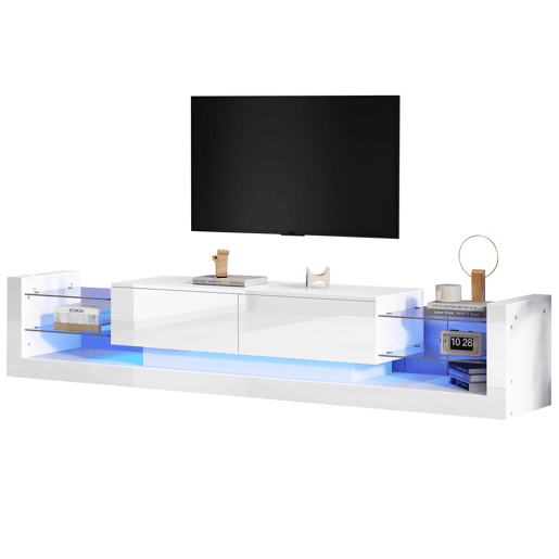 Móvel de TV 181cm de painel de partículas com 2 gavetas e luz led,branco