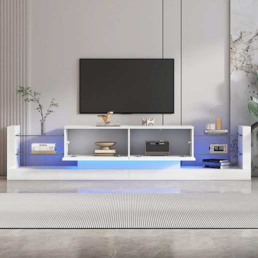 Móvel de TV 181cm de painel de partículas com 2 gavetas e luz led,branco