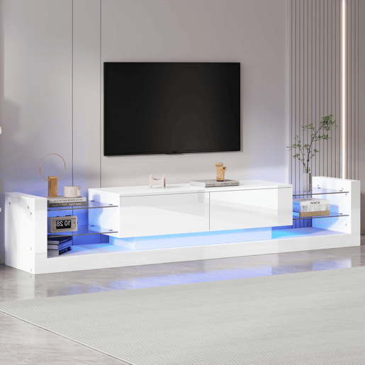 Móvel de TV 181cm de painel de partículas com 2 gavetas e luz led,branco
