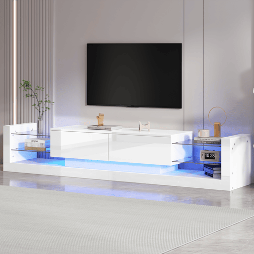 Móvel de TV 181cm de painel de partículas com 2 gavetas e luz led,branco