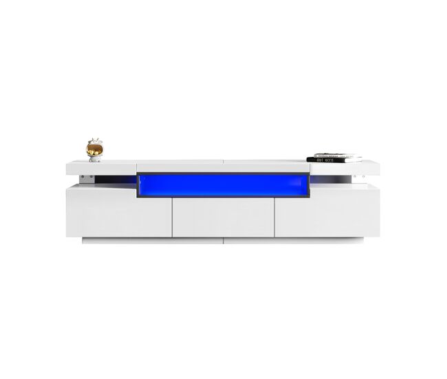 Mueble TV 160cm de panel de partículas con 3 cajones y luz led,blanco
