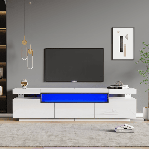 Móvel de TV 160cm de painel de partículas com 3 gavetas e luz led,branco