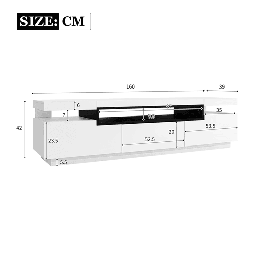 Móvel de TV 160cm de painel de partículas com 3 gavetas e luz led,branco