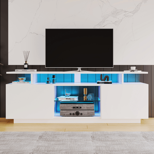 Móvel de TV 140cm de painel de partículas com 2 portas e luz led,branco