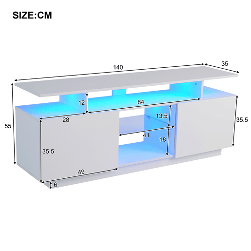 Móvel de TV 140cm de painel de partículas com 2 portas e luz led,branco