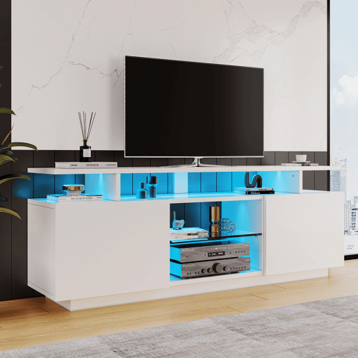 Móvel de TV 140cm de painel de partículas com 2 portas e luz led,branco