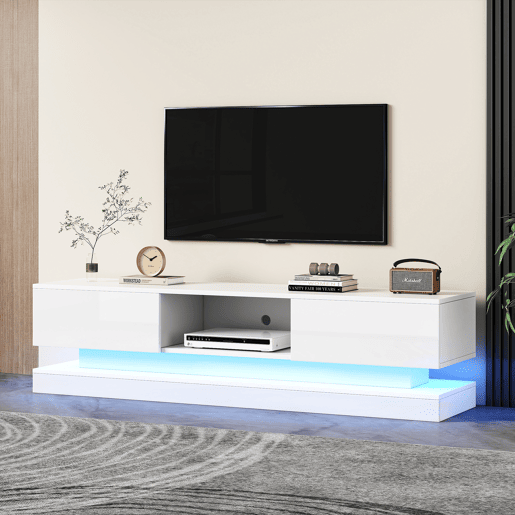Móvel de TV 160cm de painel de partículas com 2 gavetas e luz led,branco