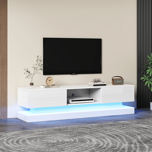Móvel de TV 160cm de painel de partículas com 2 gavetas e luz led,branco