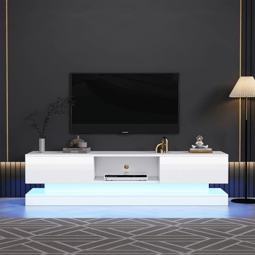 Móvel de TV 160cm de painel de partículas com 2 gavetas e luz led,branco