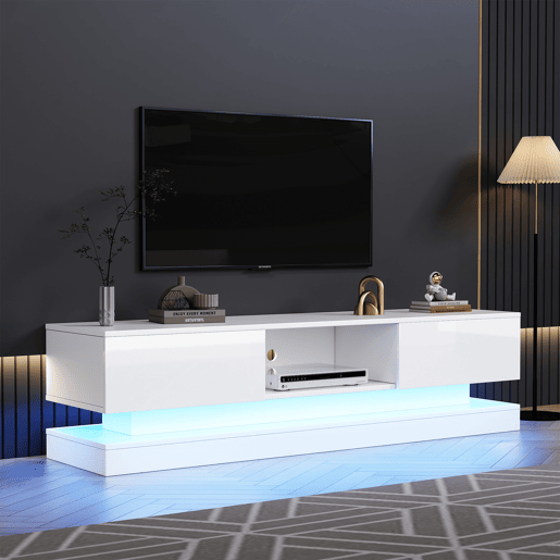 Móvel de TV 160cm de painel de partículas com 2 gavetas e luz led,branco