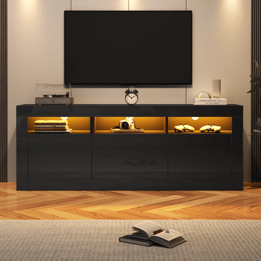 Móvel de TV 160cm de painel de partículas com 2 portas,2 gavetas e luz led,preto