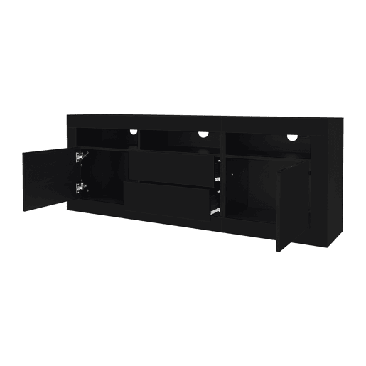 Móvel de TV 160cm de painel de partículas com 2 portas,2 gavetas e luz led,preto