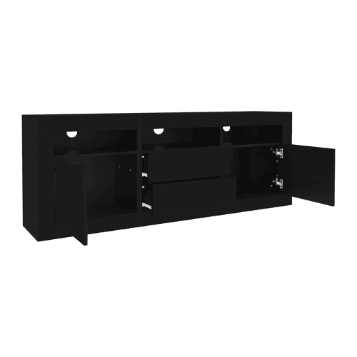 Móvel de TV 160cm de painel de partículas com 2 portas,2 gavetas e luz led,preto