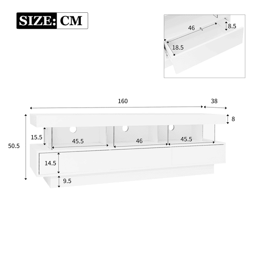 Móvel de TV 160cm de painel de partículas com luz led,branco