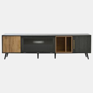 Móvel de TV 200cm de mdf com 3 portas e 2 compartimentos,preto+madeira