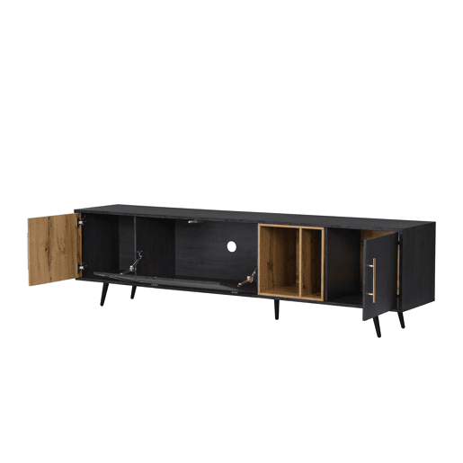 Móvel de TV 200cm de mdf com 3 portas e 2 compartimentos,preto+madeira Móvel de TV 200cm de mdf com 3 portas e 2 compartimentos,preto+madeira