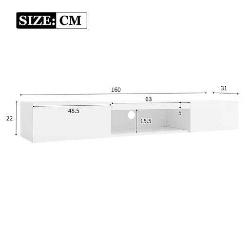Móvel de TV de parede 160cm de painel de partículas com 2 portas e luz led,branco