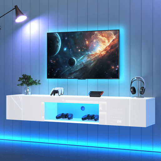 Móvel de TV de parede 160cm de painel de partículas com 2 portas e luz led,branco